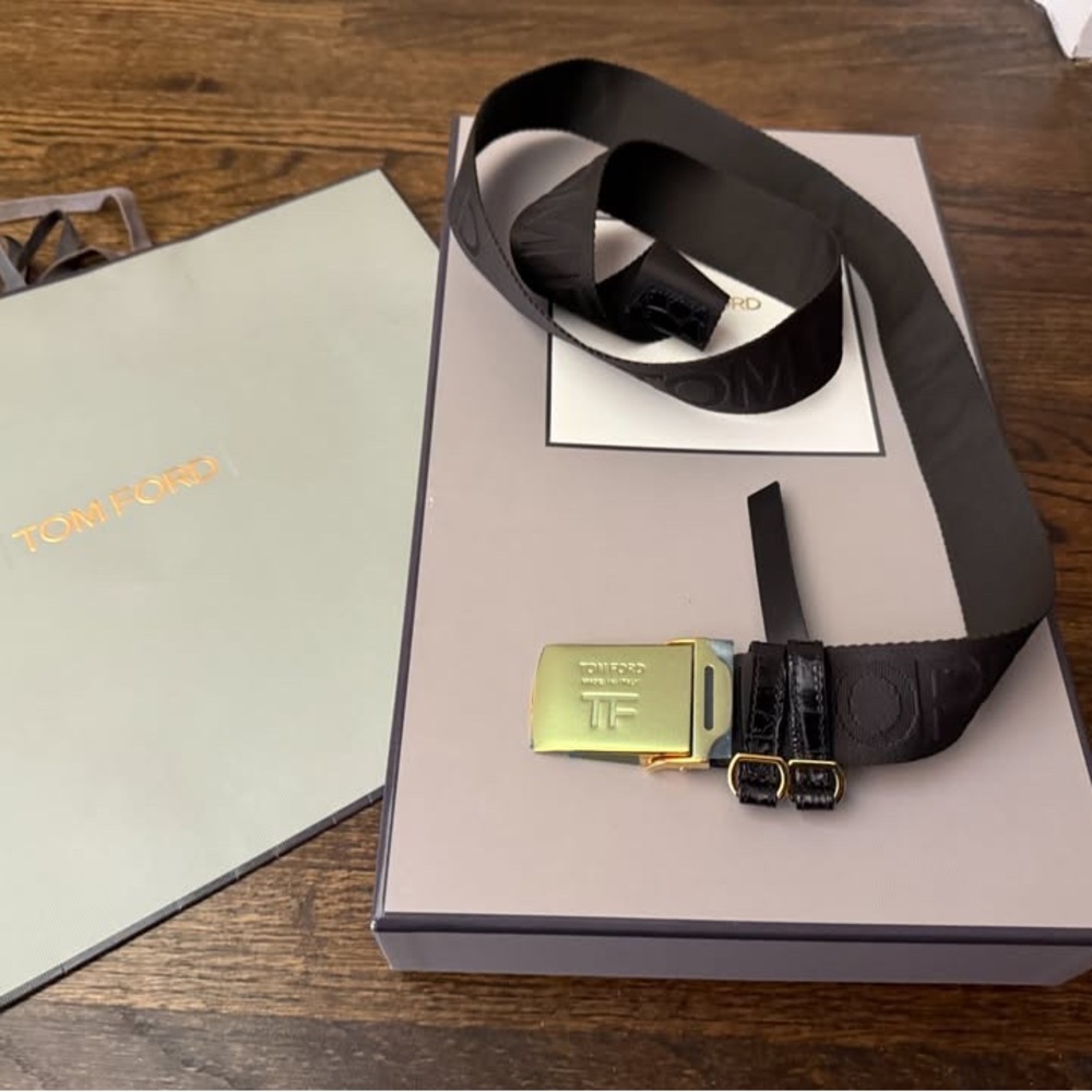 Tom Ford Black Belt Gold Buckle & crocodile